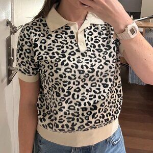 Sandy Liang Leopard Polo Top